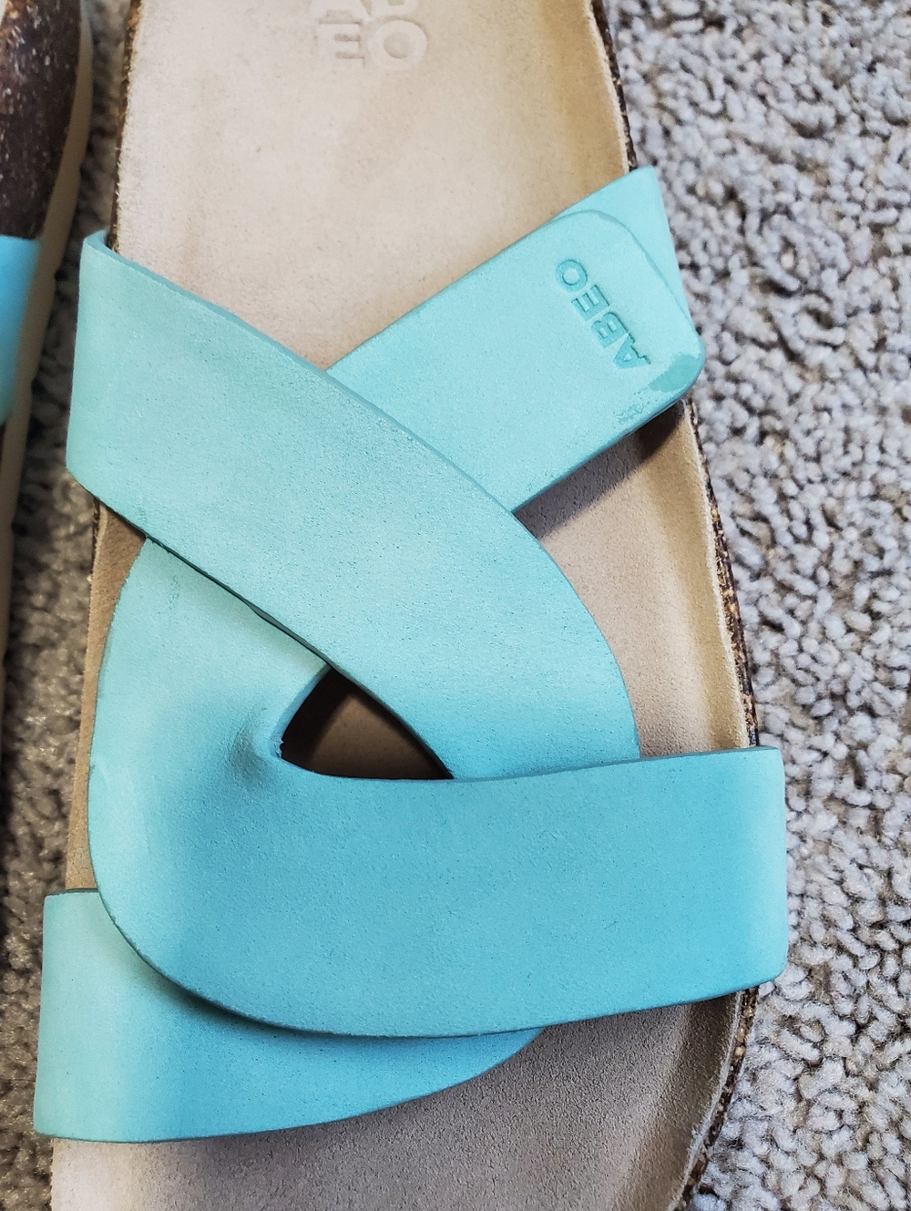 Abeo Light Blue Leather Comfort Slides Size 8 - Picture 2 of 8